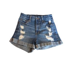 Aero Women’s Jean Shorts Size 0 Curvy Midi 3" Blue Distressed